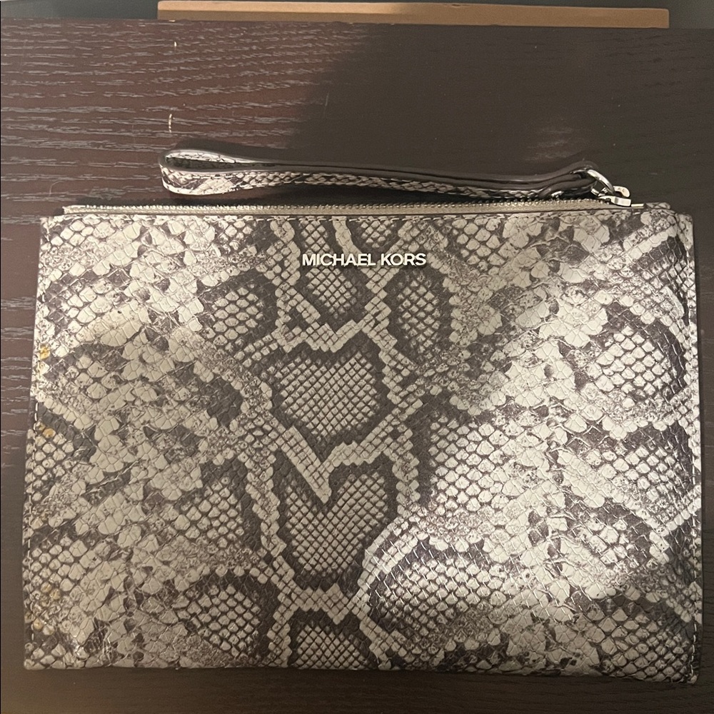 Michael Kors Python Pattern Clutch - Black and Cr… - image 1